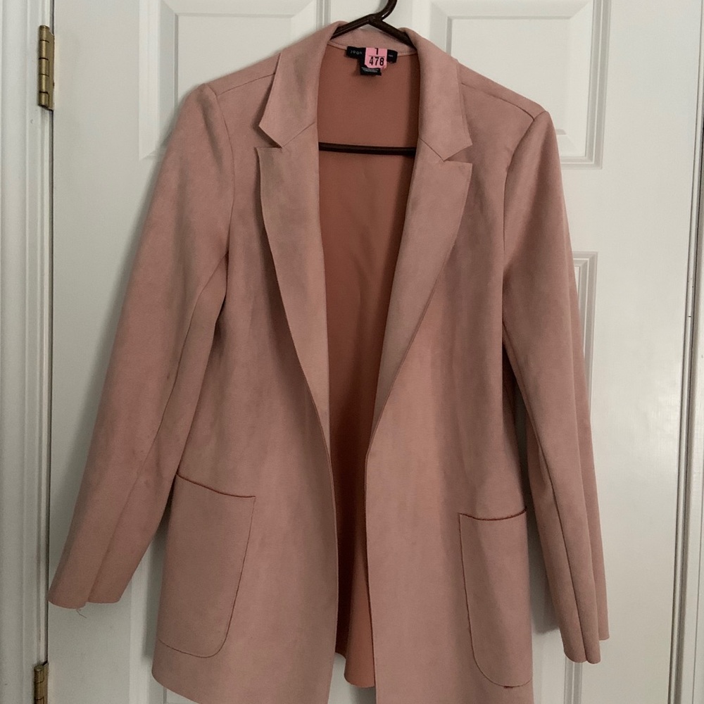 Soft Pink Suede Long Blazer